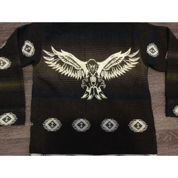 Vintage Tejidos Brown Aztec Southwest Hoodie Tribal Ecuador Zip Sweater Jacket M - Picture 9 of 12